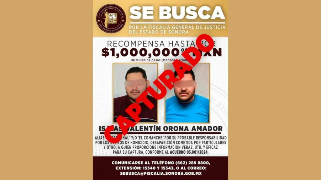 'El Comanche' era objetivo prioritario de autoridades en Sonora, por lo que la Fiscalía estatal ofrecía 1 millón de pesos por su captura.