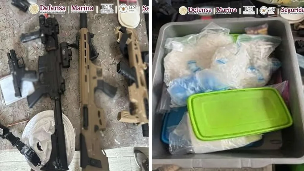 Durante la detención del presunto líder de extorsionadores del Edomex, se aseguraron armas de fuego y droga.