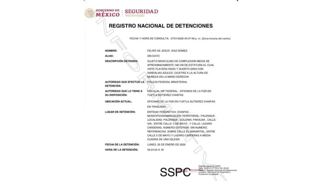 Autoridades federales detuvieron a Felipe de Jesús D. G., uno de los presuntos implicados en el descarrilamiento del Tren Interoceánico.
