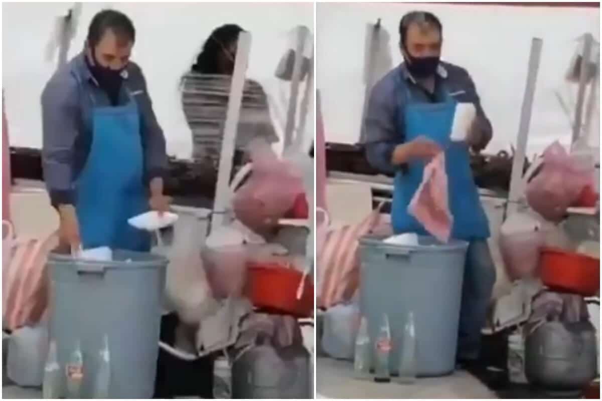 Posteriormente también se puede ver que el hombre toma un plato y comienza a limpiarlo, de forma reiterada, con una franela, para finalmente colocarlo en otra bolsa