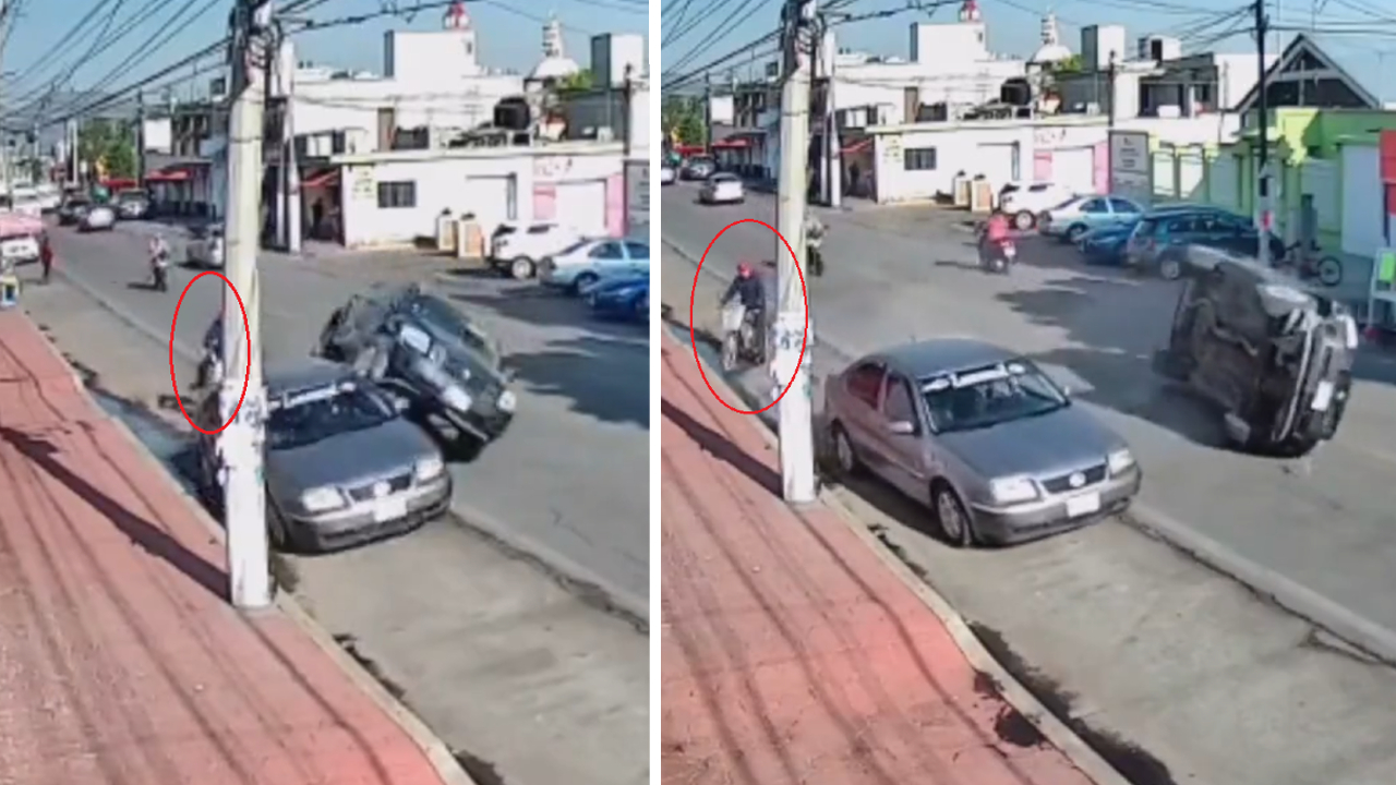 captura | Ciclista esquiva choque de auto; resulta ileso.