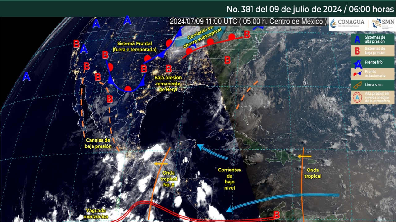 Foto: X@conagua_clima/Sistemas Meteorológicos Actuales