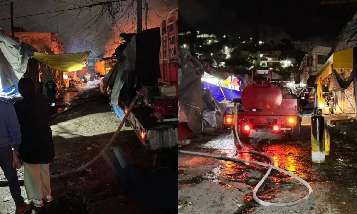 Un incendio consumió al menos 35 negocios en el mercado de Chilpancingo, en Guerrero.