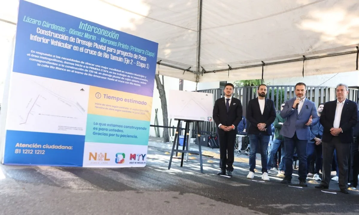 La primera fase del proyecto de interconexión vial Monterrey-San Pedro, consiste en la construcción del drenaje pluvial como obra base.