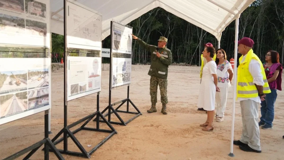 Desde Quintana Roo, Sheinbaum destacó que el Tren Maya de carga se construye por ingenieros militares del agrupamiento 'Felipe Ángeles'.