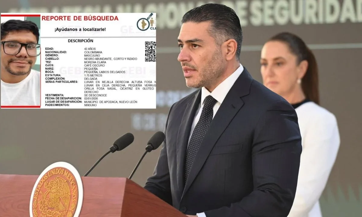 El secretario de Seguridad, Omar García Harfuch, habló sobre la desaparición del maestro colombiano en Nuevo León, autoridades locales llevan caso.
