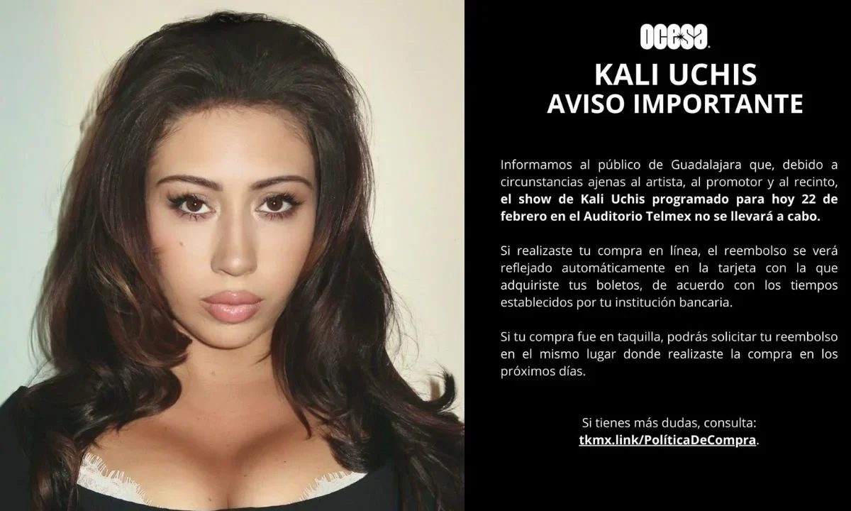 Ante los hechos violentos de este domingo 22 de febrero, Ocesa informó la cancelación del concierto de Kali Uchis en Guadalajara.