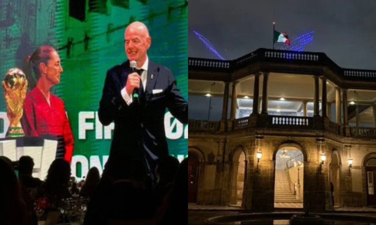 La presidenta Claudia Sheinbaum Pardo acudió esta noche a la cena de gala organizada por la FIFA en el Castillo de Chapultepec.