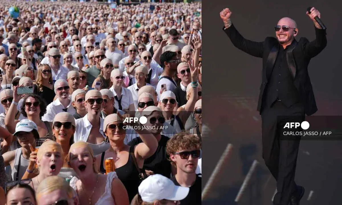 Pitbull estableció un Récord Guinness: Mayor concentración de personas con calvas postizas.