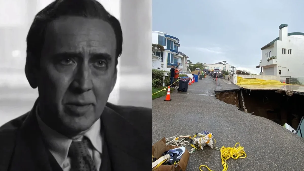 Un socavón dejó afectada la entrada de la mansión ubicada en Malibú, propiedad del actor Nicolas Cage, casi derrumba el inmueble.